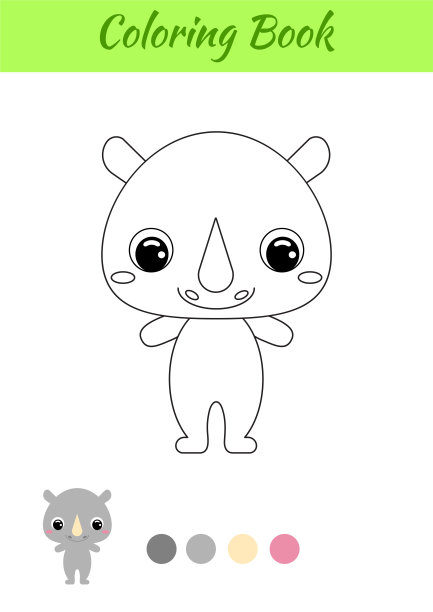 涂色书小犀牛宝宝。儿童涂色页。为学前儿童和学步儿童和可爱的动物举办的教育活动。黑白矢量股票插图。图片下载
