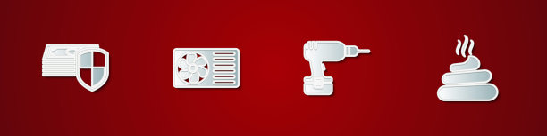 设置金钱保护，空调，钻机和大便图标。向量图片下载