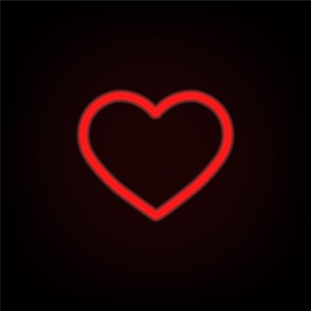 霓虹红色的心在黑色的背景设计和图片下载