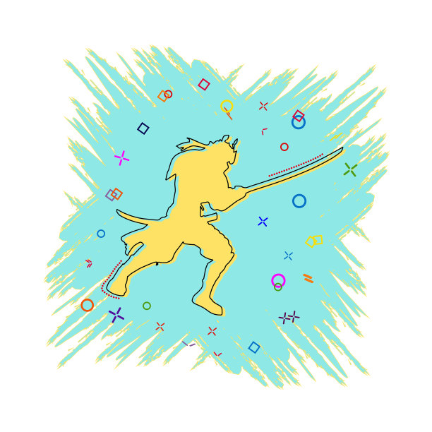 武士的图标，漫画风格的图标与飞溅图片下载