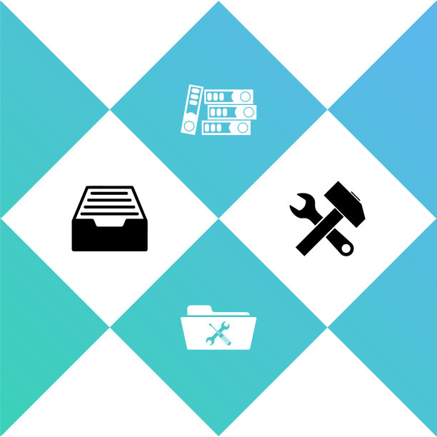 设置抽屉与文件，文件夹服务，办公室文件夹和交叉锤子和扳手图标。向量图片下载