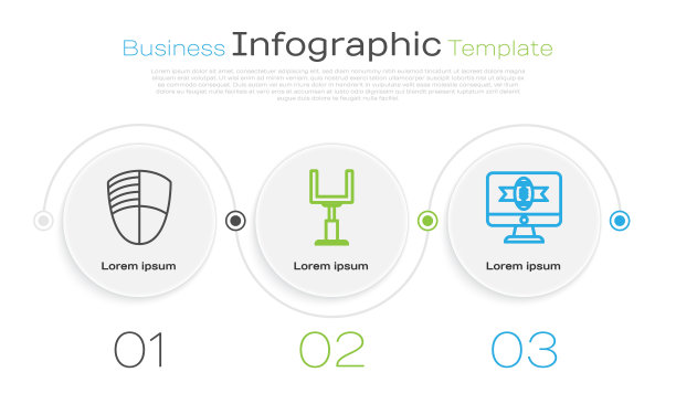 设置行足球俱乐部标志模板，美式足球门柱和美式足球电视节目。业务信息模板。向量图片下载