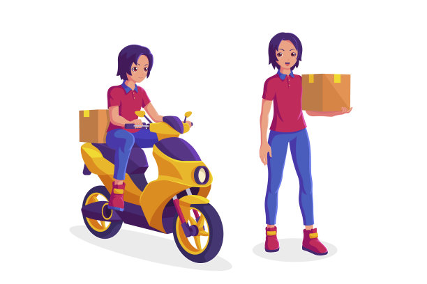 快递员骑着摩托车，拿着箱子图片下载