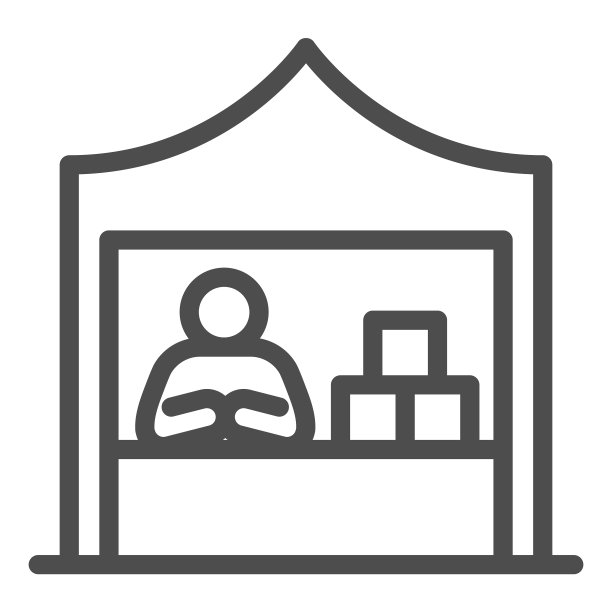 Kiosk与卖家和商品线图标商业图片下载