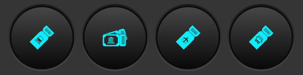 火车票、博物馆、航空和巴士图标矢量素材图片下载