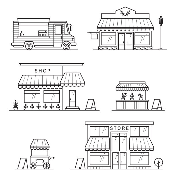 设置商店商店街道商店手推车和卡车图片下载