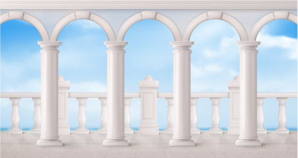 阳台上的白色大理石栏杆和柱子图片下载