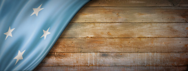 密克罗尼西亚国旗上的复古木墙横幅图片下载