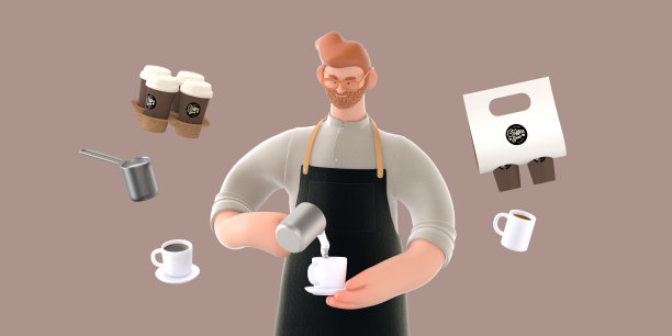 咖啡店3D插图图片下载