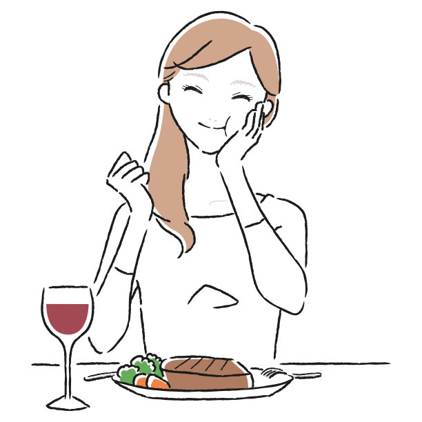 一个年轻女子的画像。女人喜欢在餐馆里吃牛排。图片下载