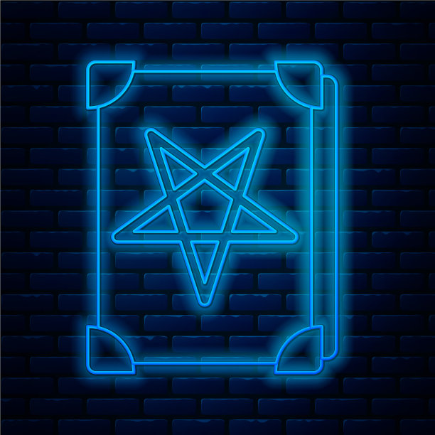 发光的霓虹灯线古老的魔法书与炼金术图片下载