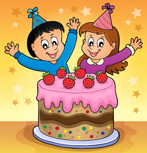 蛋糕和两个孩子庆祝图二图片下载