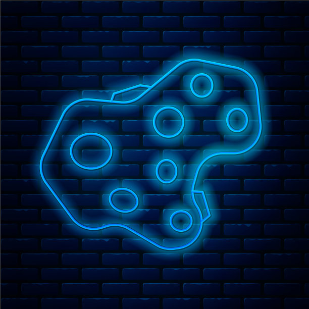 发光的霓虹灯线小行星图标孤立在砖块上图片下载