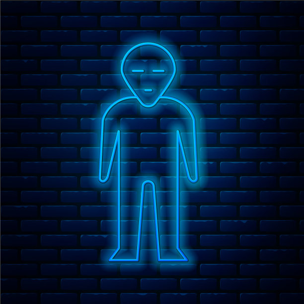 发光的霓虹灯线外星人图标孤立在砖块上图片下载