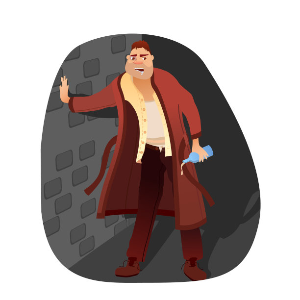 街头漫画里的酒鬼拿着瓶子走路图片下载