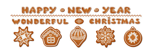 新年快乐，圣诞快乐。现实的姜饼。房子，星星和球。向量图片下载