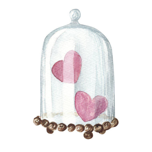 手绘水彩情人节插图舒适罐与甜蜜的粉色心。图片下载