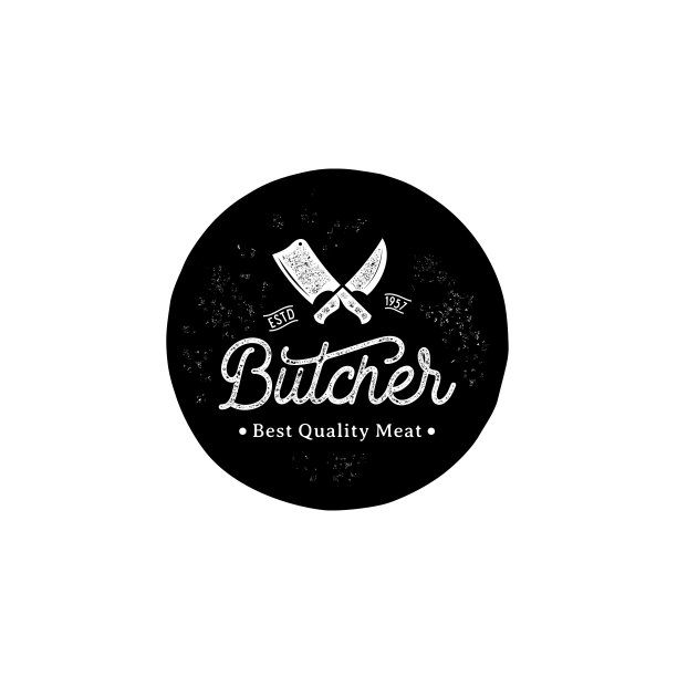 复古乡村潮人肉店与肉刀。，餐厅，屠宰场标志模板。枯燥乏味的纹理。矢量插图股票插图印度尼西亚，标志，烧烤烧烤，烧烤-饭，屠夫，标志图片下载