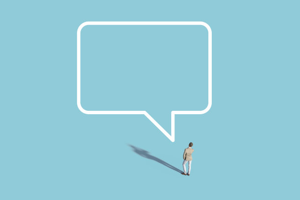 说话有气泡的人。3d聪明的休闲男子在彩色空间里自信地打电话，没有语音泡泡。插图。面目全非,图片下载