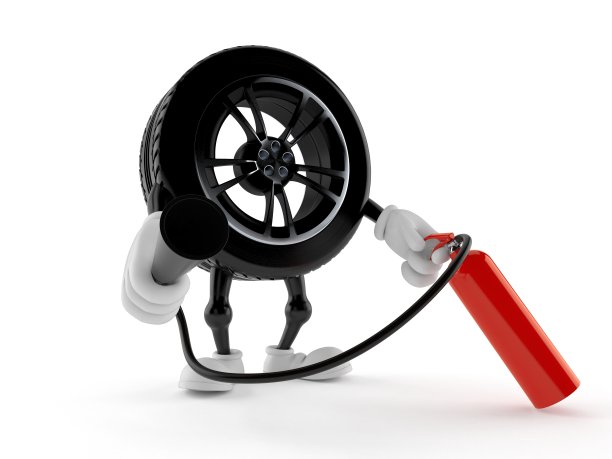 汽车车轮字符持有灭火器图片下载