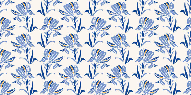 植物学几何巴洛克鸢尾花图案。无缝的向量的背景。图片下载