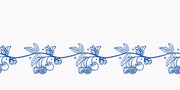 古瓷蓝花巴洛克浆果边界。无缝的向量的背景。图片下载