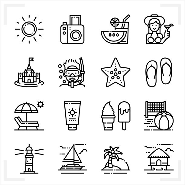 夏季和海滩图标与白色背景图片下载