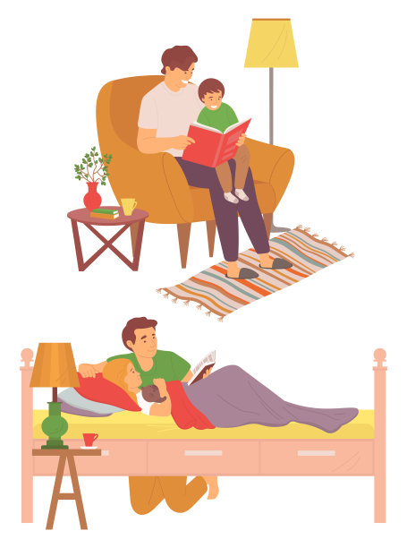 父亲与孩子阅读睡前故事设置图片下载