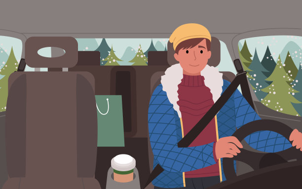 独自驾车的少年冬季旅行图片下载