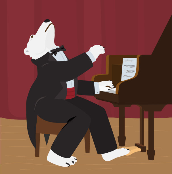 穿着燕尾服打着领结弹钢琴的白熊图片下载