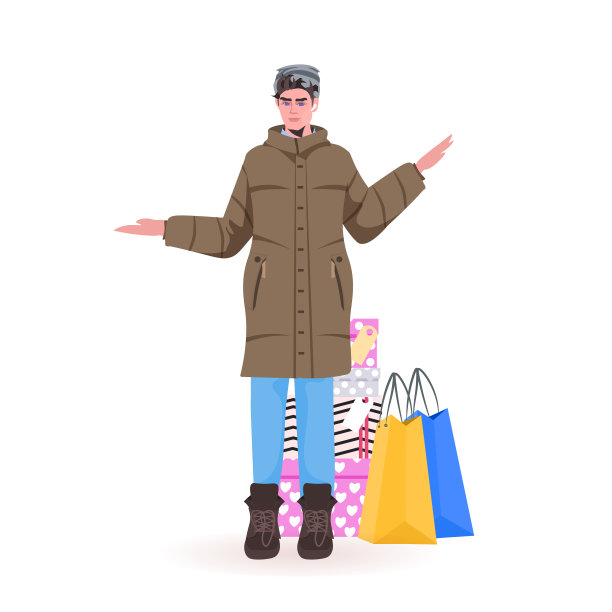 男人站在买冬装的附近，新年圣诞购物的季节性促销概念图片下载