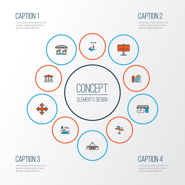 公共天际线图标彩色线集图片下载