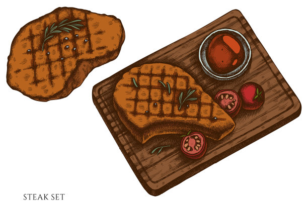 设置手绘彩色牛排图片下载