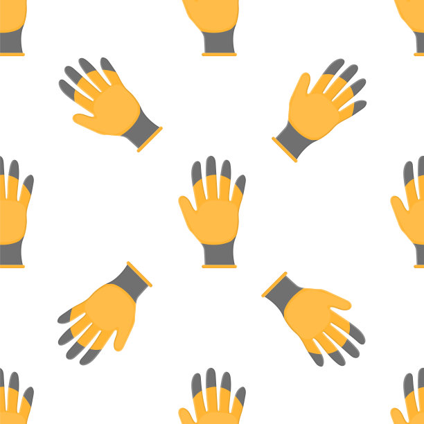 无缝模式与卡通黄色橡胶手套在白色背景。园艺工具。矢量插图的任何设计。图片下载