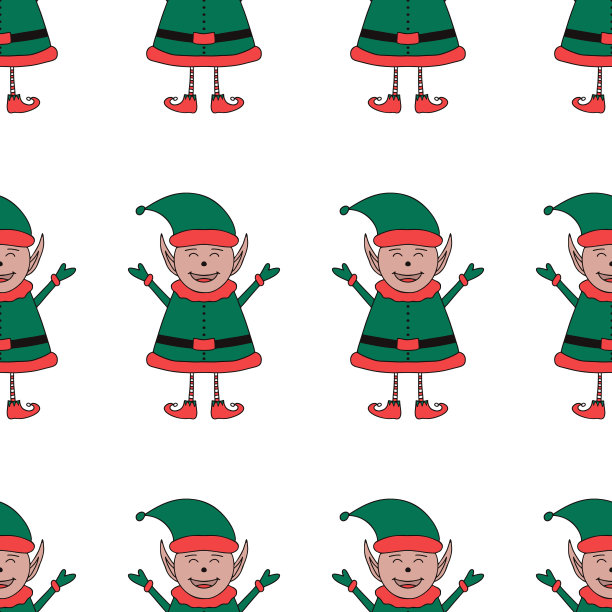 圣诞节无缝模式，从精灵人物在一个白色的背景。图片下载
