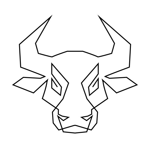 一线画公牛图标。连续线画牛标志图片下载