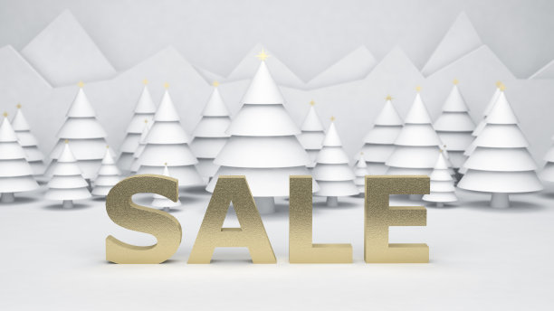 雪花圣诞背景，折扣概念，3d插图销售文本图片下载