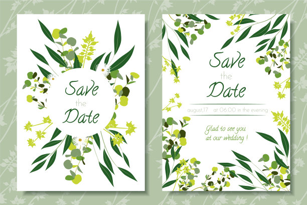 用桉树叶装饰的婚礼请柬图片下载