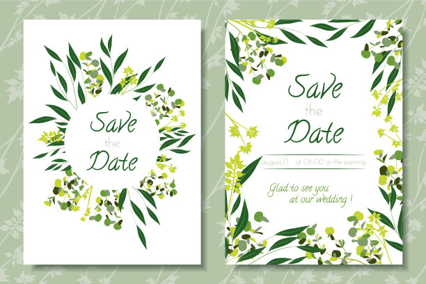 用桉树叶装饰的婚礼请柬图片下载