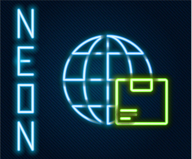 发光的霓虹灯线全球航运和纸板图片下载