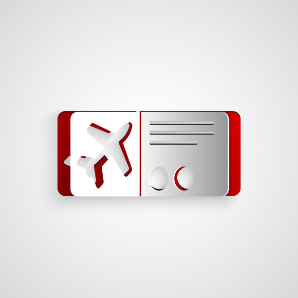 剪纸飞机票图标孤立在灰色图片下载