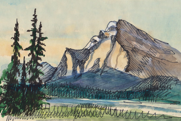 云杉和山峰图片下载