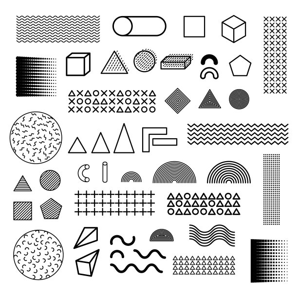 孟菲斯图形复古黑细线元素集图片下载