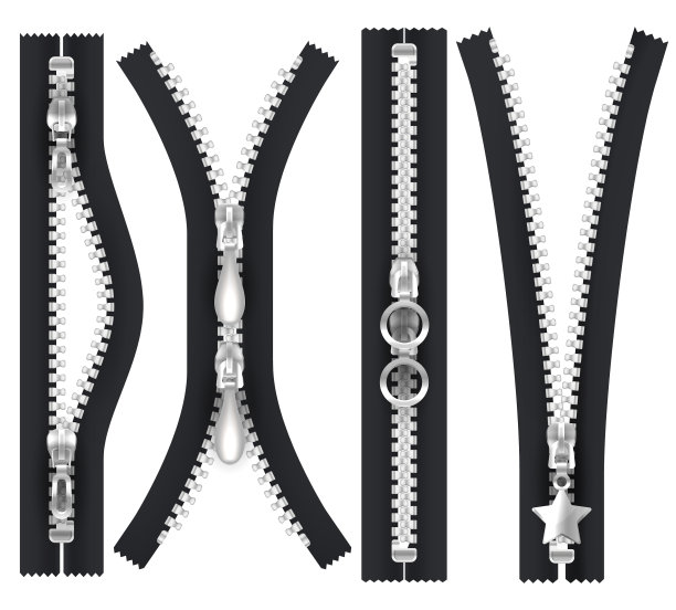 黑色拉链与金属银牙和搭扣图片下载
