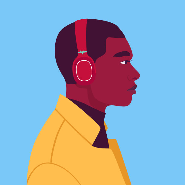 非洲人戴着耳机听音乐图片下载