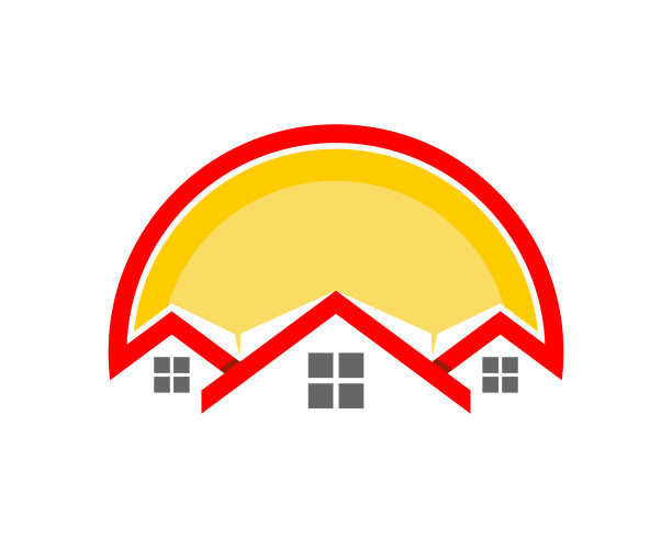 红色屋顶的房子在日落标志图片下载