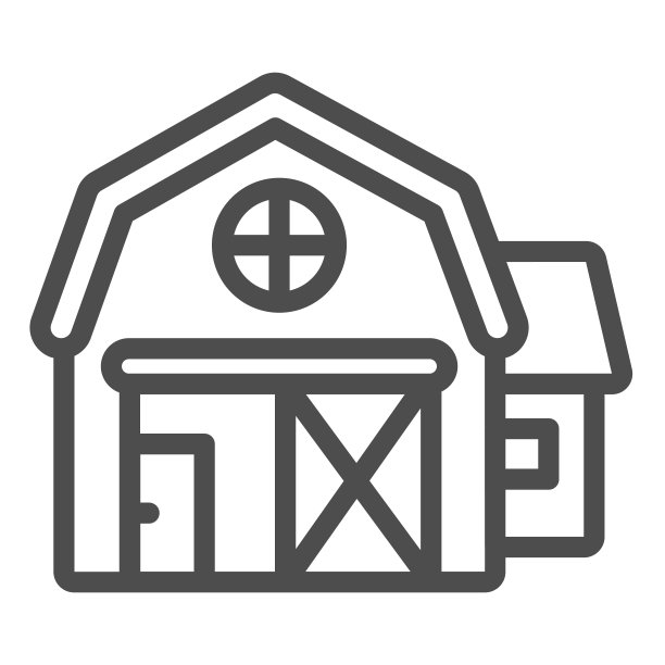 农民房子线图标，农场花园概念，农业农场房屋建筑标志在白色背景，谷仓图标轮廓风格的移动概念和网页设计。矢量图形。图片下载