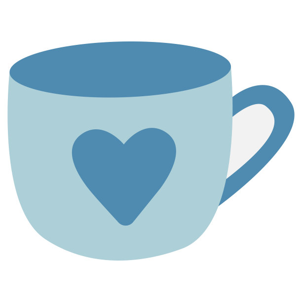 蓝色杯与心孤立在白色的背景;矢量插图。图片下载