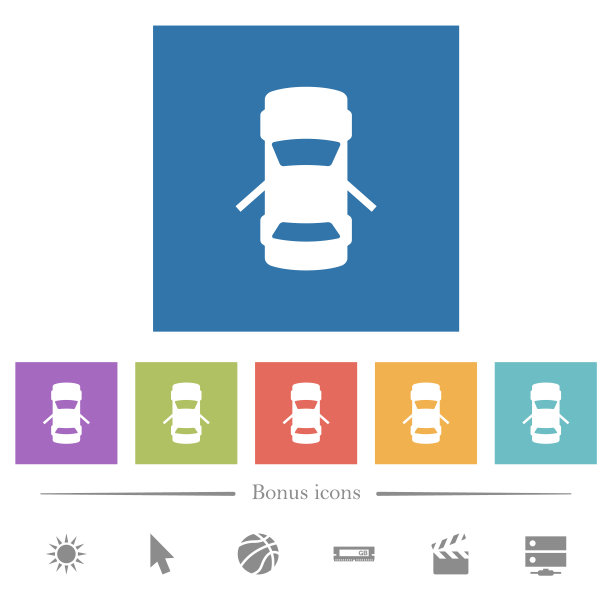 汽车打开后车门仪表盘指示灯平面白色图标在方形背景图片下载