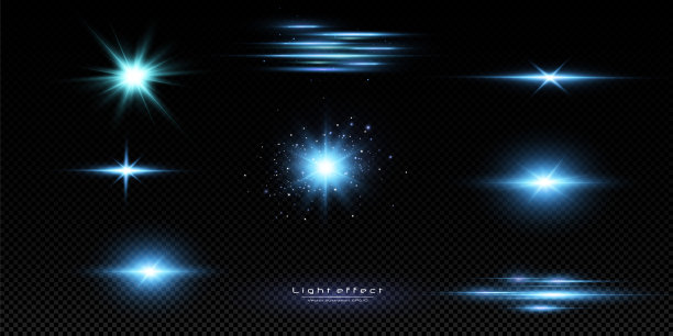 矢量插图的蓝色。灯光效果。闪烁的目光。明亮的光线。发光的线。矢量插图。圣诞节的闪光。灰尘。图片下载